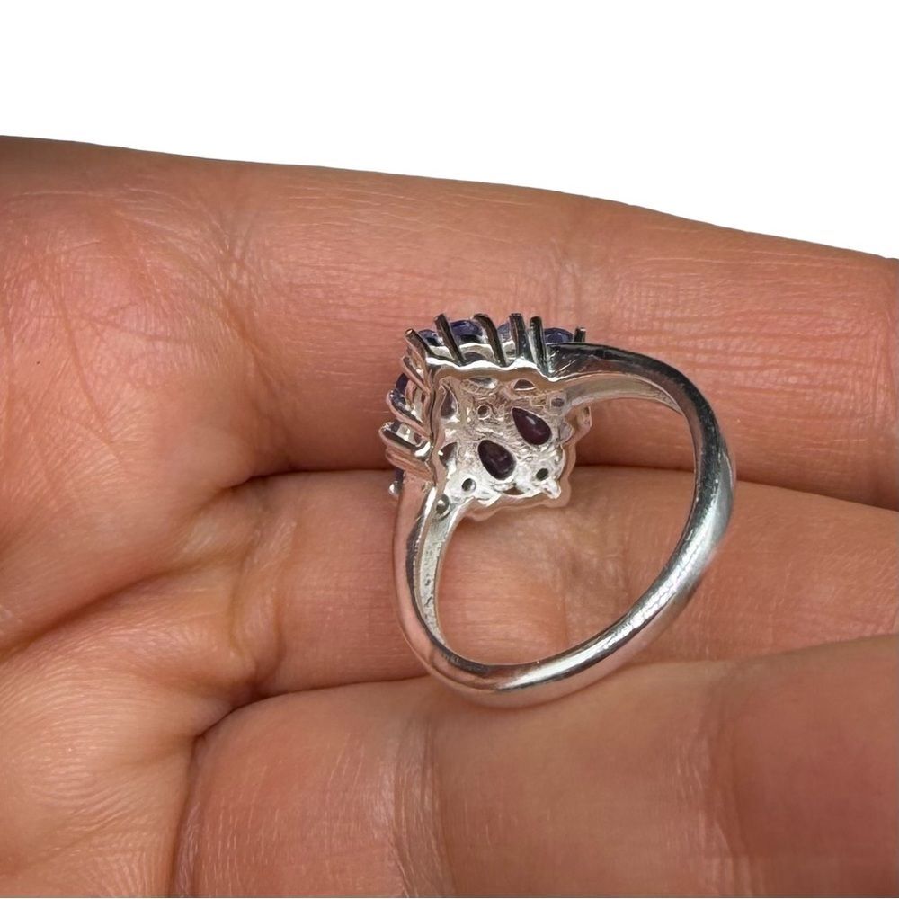 Tanzanite Ring Size 10.5 Solid 925 Sterling Silver Multi Stone - Picture 5 of 7